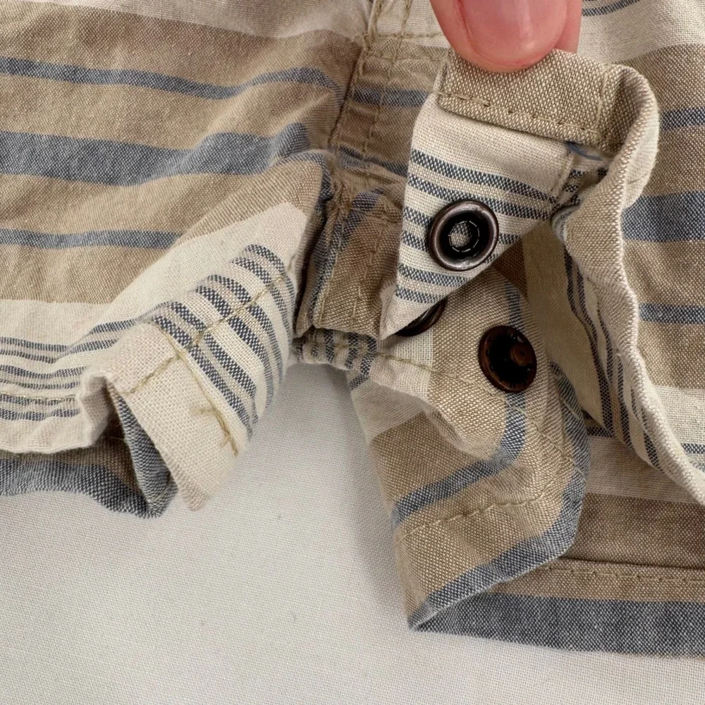 OshKosh B'gosh Shortalls Kids Size 9M Tan Blue Striped Vestbak Cotton Overalls
